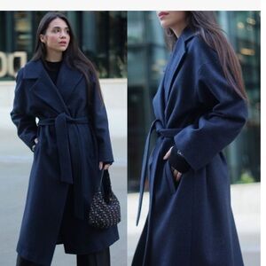 VINTAGE Cashmere Blend Wrap Navy Coat